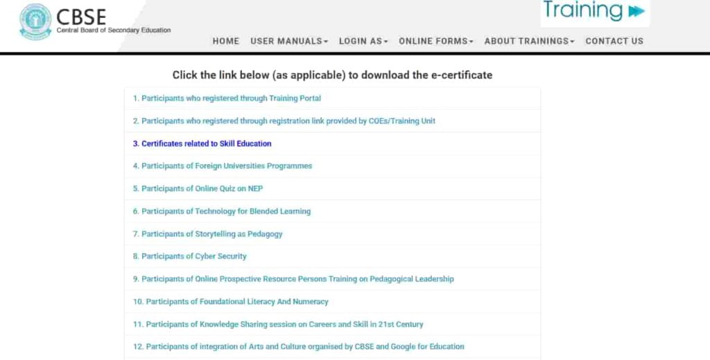CBSE Training Certificate Download